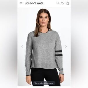 Johnny Was Calme Crewneck Sweater Cashmere Wool Striped Gray Wool Large Sold Out